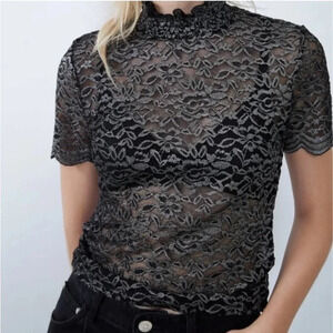 Zara Lace shirt size medium black silver flecks